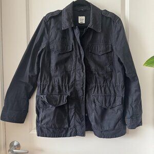 GAP Utility Jacket Black | 90s Minimalist Military Cargo Coat Size S